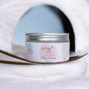 Whipped sugar scrub baby powder, πίλινγκ σώματος με ζάχαρη.