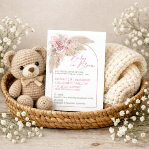 Προσκλητήριο βάπτισης κοριτσιού Boho Λουλούδια