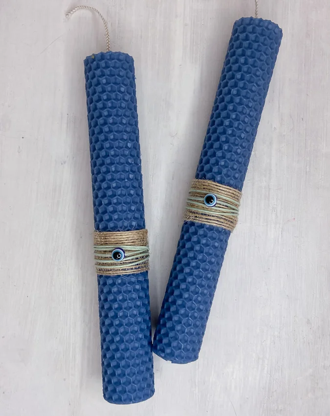 Μπλε Πασχαλινή Λαμπάδα από Φύλλα Κηρήθρας