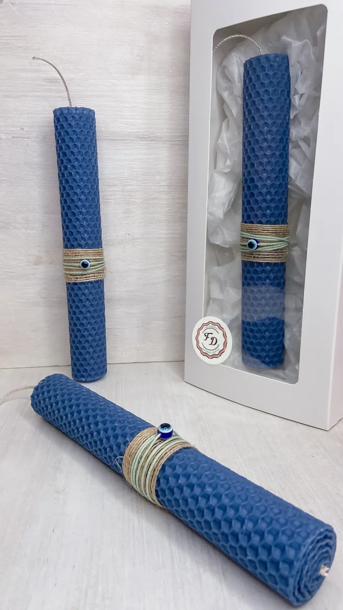 Μπλε Πασχαλινή Λαμπάδα από Φύλλα Κηρήθρας