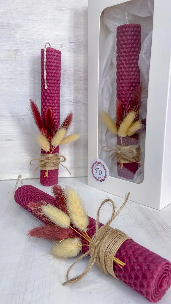 Μπορντό Πασχαλινή Λαμπάδα από Φύλλα Κηρήθρας